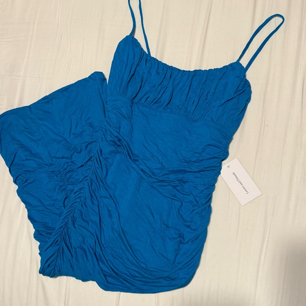 Lovers + Friends Turquoise Blue Ruched Midi Dress - Picture 4 of 5